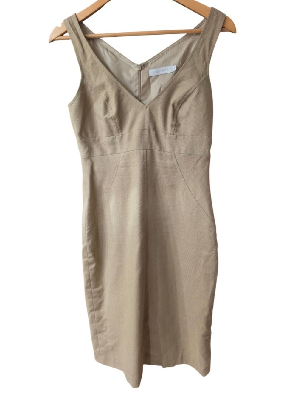 Chaiken Caroline Shift Dress Womens 6 Tan Cotton Linen Sheath Made USA